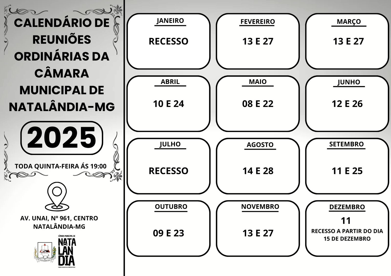 Calendário das Reuniões Ordinárias 2025